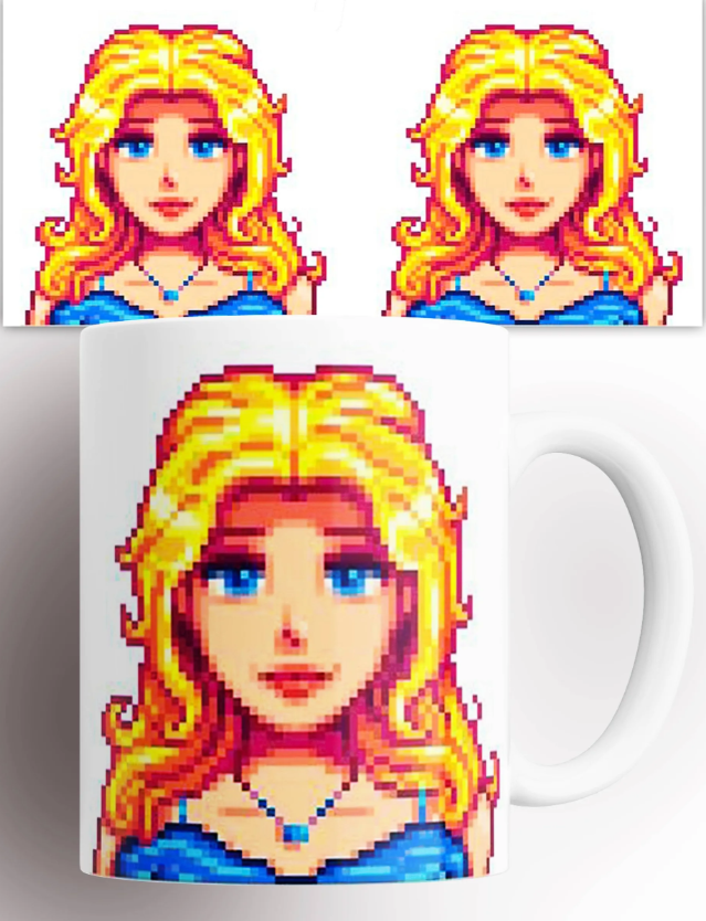 Anime Merchandise Mugs - Stardew Valley Villager Pixel Portrait White